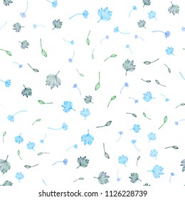 Light Blue, Green vector seamless hand painted pattern. Glitter abstract illustration with doodles and leaves. Pattern for coloring books and pages for kids.