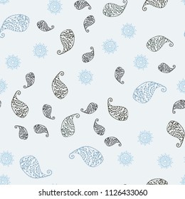 Light Blue, Green vector seamless abstract backdrop with leaves and flowers. Illustration with doodles on abstract template. A new texture for your wallpaper design.