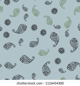 Light Blue, Green vector seamless natural artwork with leaves and flowers. Glitter abstract illustration with leaves and flowers. Brand new design for your business.