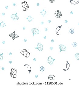 Light Blue, Green vector seamless layout with restaurant food. Decorative shining illustration with food on abstract template. Template for meal cooking in kitchen.