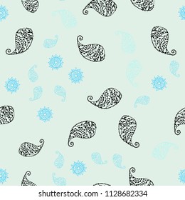 Light Blue, Green vector seamless doodle texture with leaves and flowers. Glitter abstract illustration with leaves and flowers. Doodle design can be used for your web site.