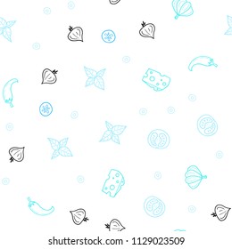 Light Blue, Green vector seamless pattern with fresh ingredients. Illustration with set of fresh food in doodle style. Design for ad, poster, banner of cafes or restaurants.