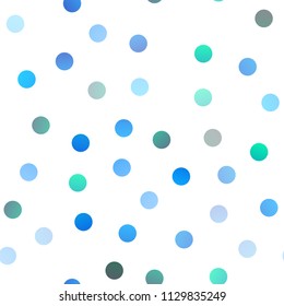Light Blue, Green vector seamless texture with disks. Glitter abstract illustration with blurred drops of rain. Beautiful design for your business natural advert.