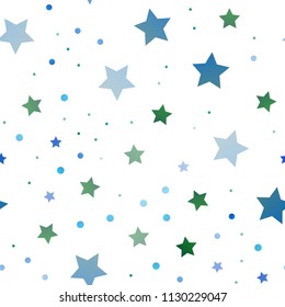 Light Blue, Green vector seamless layout with bright stars. Shining colored illustration with stars. The template can be used as a background.
