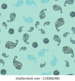 Light Blue, Green vector seamless natural background with leaves and flowers. Leaves, flowers in natural style on white background. A new texture for your wallpaper design.