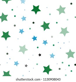 Light Blue, Green vector seamless background with colored stars. Stars on blurred abstract background with gradient. The pattern can be used for wrapping gifts.