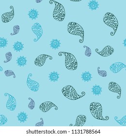 Light Blue, Green vector seamless doodle background with leaves and flowers. Modern abstract illustration with leaves and flowers. Brand new style for your business design.