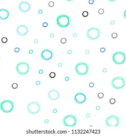 Light Blue, Green vector seamless texture with disks. Abstract illustration with colored bubbles in nature style. Pattern can be used for ads, leaflets.