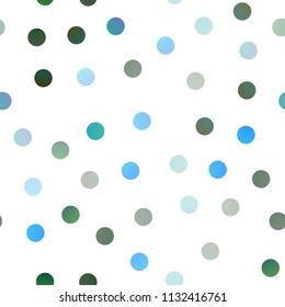 Light Blue, Green vector seamless texture with disks. Abstract illustration with colored bubbles in nature style. Pattern can be used as texture of water, rain drops.