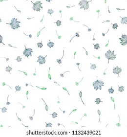 Light Blue, Green vector seamless doodle layout. leaves on blurred abstract background with gradient. Pattern for coloring books and pages for kids.