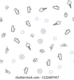 Light Blue, Green vector seamless texture with delicious snacks. Glitter abstract sketch with gourmet food. Design for ad, poster, banner of cafes or restaurants.