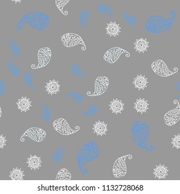 Light Blue, Green vector seamless elegant background with leaves and flowers. Decorative design in Indian style on white background. Hand painted design for web, wrapping.