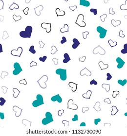Light Blue, Green vector seamless texture with lovely hearts. Blurred decorative design in doodle style with hearts. Template for Valentine's greeting postcards.
