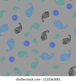 Light Blue, Green vector seamless natural artwork with leaves and flowers. Leaves, flowers in natural style on white background. Completely new template for your brand book.