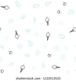 Light Blue, Green vector seamless layout with restaurant food. Fast Food on blurred abstract background with colorful gradient. Pattern for menu of cafes, bars, restaurants.