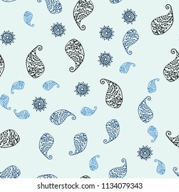 Light Blue, Green vector seamless elegant wallpaper with leaves and flowers. Leaves and flowers with gradient on white background. Brand new design for your business.