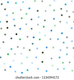 Light Blue, Green vector seamless pattern with spheres. Modern abstract illustration with colorful water drops. Completely new template for your brand book.