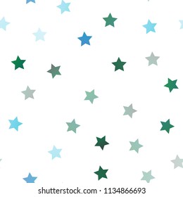 Light Blue, Green vector seamless layout with bright stars. Stars on blurred abstract background with gradient. The pattern can be used for new year ad, booklets.