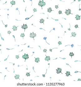 Light Blue, Green vector seamless hand painted backdrop. leaves on blurred abstract background with gradient. Pattern for coloring books and pages for kids.