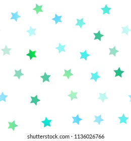 Light Blue, Green vector seamless template with sky stars. Blurred decorative design in simple style with stars. Best design for your ad, poster, banner.