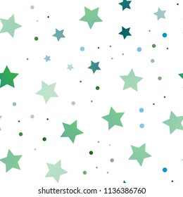 Light Blue, Green vector seamless cover with small and big stars. Stars on blurred abstract background with gradient. Smart design for your business advert.