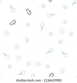 Light Blue, Green vector seamless background with tasty food. Fast Food on blurred abstract background with colorful gradient. Pattern for ads of breakfast, lunch, dinner.