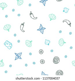 Light Blue, Green vector seamless template with organic meal. Illustration with set of fresh food in doodle style. Pattern for menu of cafes, bars, restaurants.