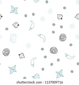 Light Blue, Green vector seamless pattern with fresh ingredients. Decorative shining illustration with food on abstract template. Doodle design for your business advert of cafes.