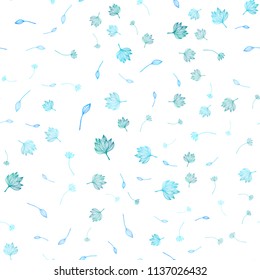 Light Blue, Green vector seamless hand painted backdrop. Sketchy doodles with leaves on white background. Pattern for brand book.