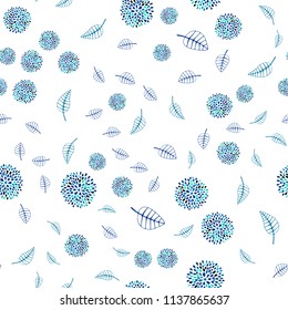 Light Blue, Green vector seamless natural artwork with leaves and flowers. Glitter abstract illustration with leaves and flowers. Doodle design can be used for your web site.
