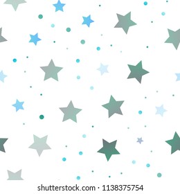 Light Blue, Green vector seamless layout with bright stars. Decorative shining illustration with stars on abstract template. The pattern can be used for websites.