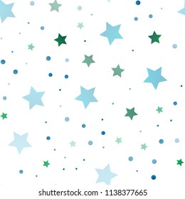 Light Blue, Green vector seamless layout with bright stars. Shining colored illustration with stars. Best design for your ad, poster, banner.