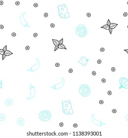 Light Blue, Green vector seamless background with tasty food. Beautiful colored illustration with food in doodle style. Design for ad, poster, banner of cafes or restaurants.