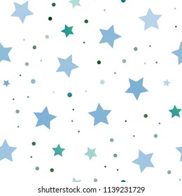 Light Blue, Green vector seamless cover with small and big stars. Shining colored illustration with stars. The pattern can be used for websites.