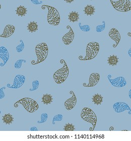 Light Blue, Green vector seamless doodle backdrop with leaves and flowers. Colorful illustration in doodle style with leaves, flowers. The best blurred design for your business.