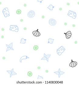 Light Blue, Green vector seamless template with organic meal. Decorative shining illustration with food on abstract template. Design for ad, poster, banner of cafes or restaurants.