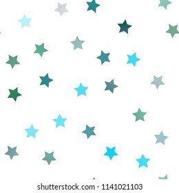 Light Blue, Green vector seamless cover with small and big stars. Blurred decorative design in simple style with stars. The pattern can be used for wrapping gifts.