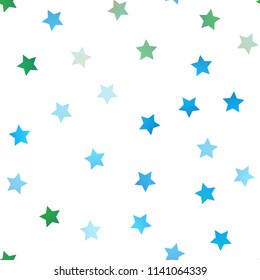 Light Blue, Green vector seamless layout with bright stars. Stars on blurred abstract background with gradient. Smart design for your business advert.