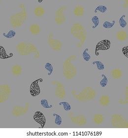 Light Blue, Green vector seamless doodle pattern with leaves and flowers. Leaves and flowers with gradient on white background. Brand new design for your business.