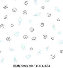 Light Blue, Green vector seamless texture with delicious snacks. Illustration with set of fresh food in doodle style. Doodle design for your business advert of cafes.