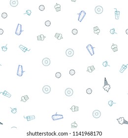 Light Blue, Green vector seamless layout with restaurant food. Blurred decorative design of snacks in doodle style. Template for meal cooking in kitchen.