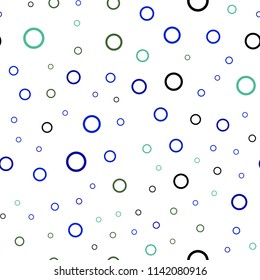 Light Blue, Green vector seamless pattern with spheres. Beautiful colored illustration with blurred circles in nature style. Completely new template for your brand book.