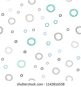 Light Blue, Green vector seamless layout with circle shapes. Glitter abstract illustration with blurred drops of rain. Pattern can be used for futuristic ad, booklets.