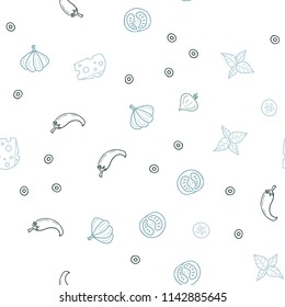 Light Blue, Green vector seamless background with tasty food. Decorative shining illustration with food on abstract template. Design for ad, poster, banner of cafes or restaurants.