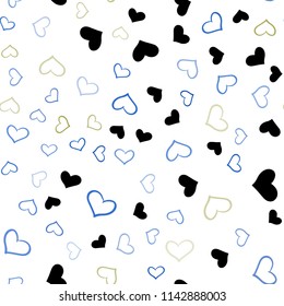 Light Blue, Green vector seamless cover with Shining hearts. Glitter abstract illustration with colorful hearts in romantic style. Design for ad, poster, banner of Valentine Day.
