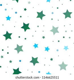 Light Blue, Green vector seamless texture with beautiful stars. Blurred decorative design in simple style with stars. Smart design for your business advert.