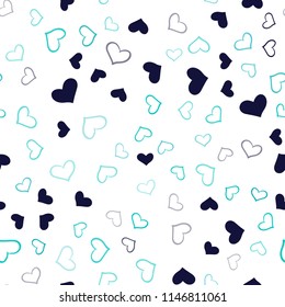 Light Blue, Green vector seamless texture with lovely hearts. Glitter abstract illustration with colorful hearts in romantic style. Design for ad, poster, banner of Valentine Day.