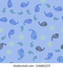 Light Blue, Green vector seamless natural artwork with leaves and flowers. Leaves and flowers with gradient on white background. Template for backgrounds of cell phones.
