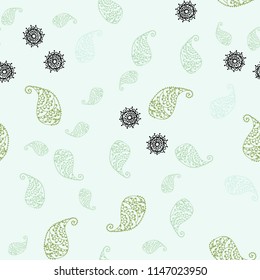 Light Blue, Green vector seamless natural background with leaves and flowers. Abstract illustration with leaves, flowers in doodles style. The best blurred design for your business.