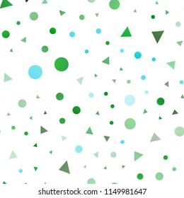 Light Blue, Green vector seamless pattern in polygonal style with circles. Decorative design in abstract style with lines, dots. Pattern for design of fabric, wallpapers.